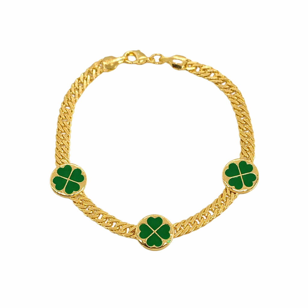 Clover Cuban Link 18k Gold Filled Bracelet