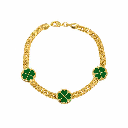 Clover Cuban Link 18k Gold Filled Bracelet