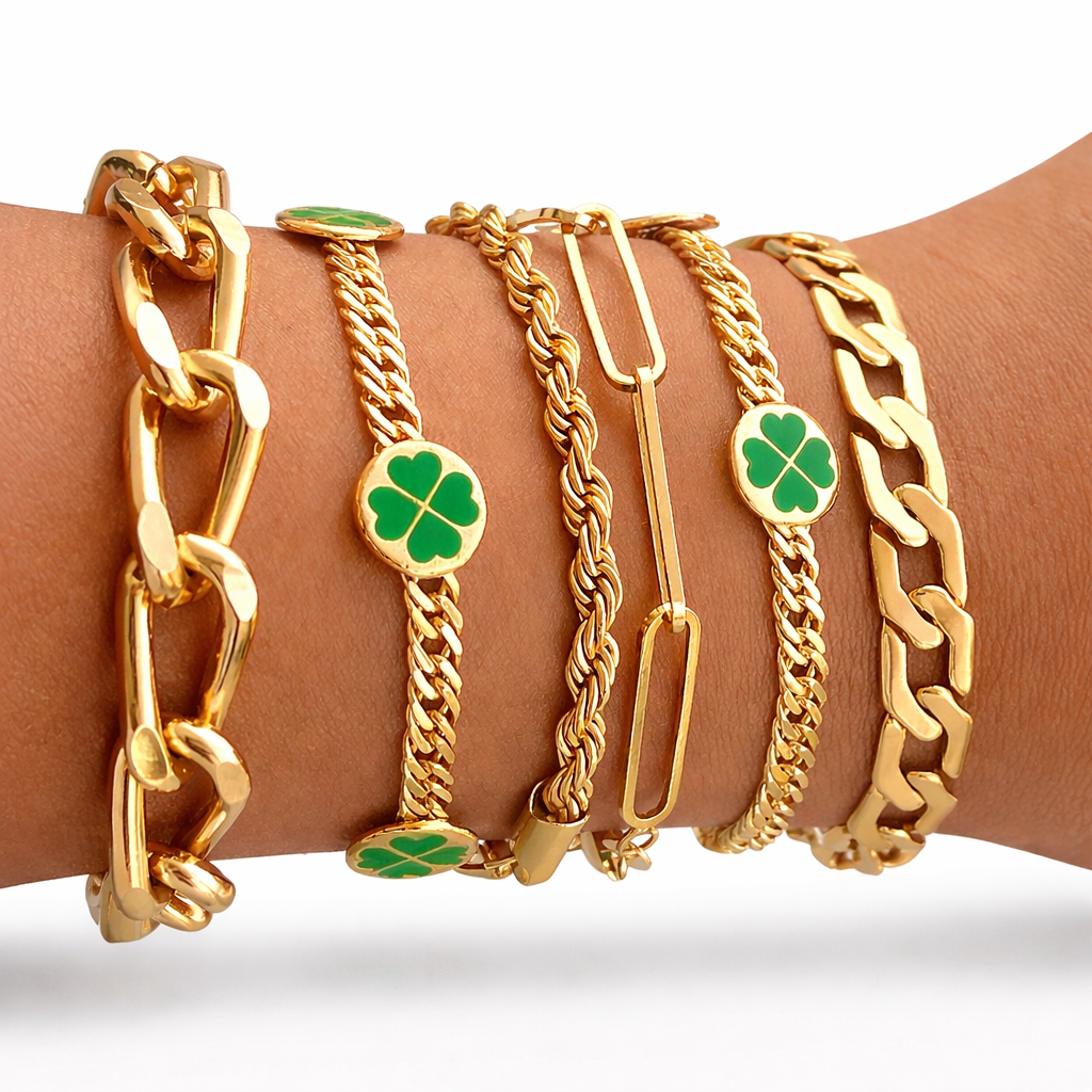 Clover Cuban Link 18k Gold Filled Bracelet