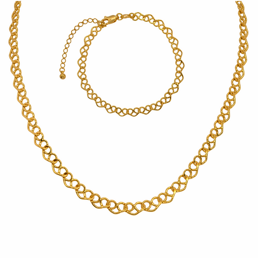 Emma Heart Link Necklace and Bracelet 18k Gold Filled Set