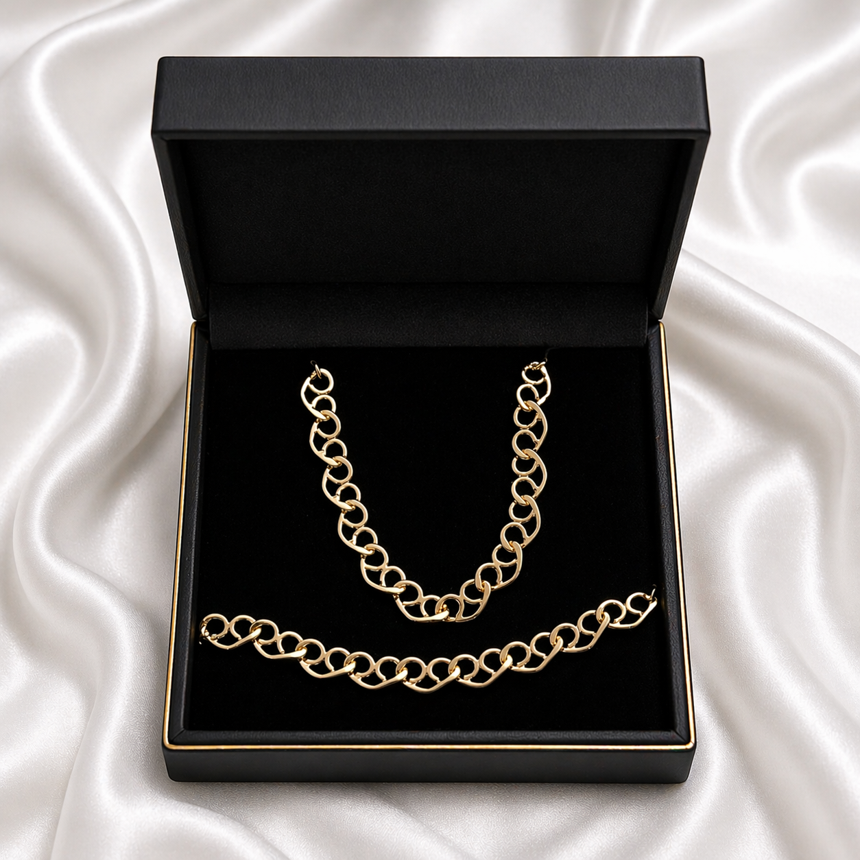 Emma Heart Link Necklace and Bracelet 18k Gold Filled Set