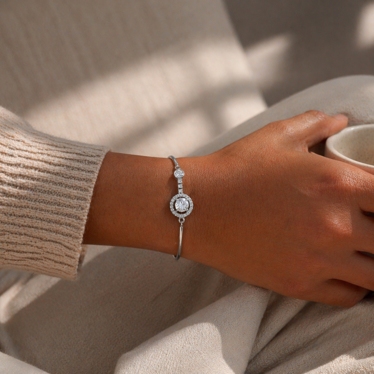 Tamar Zircon Link 925 Sterling Silver Bracelet