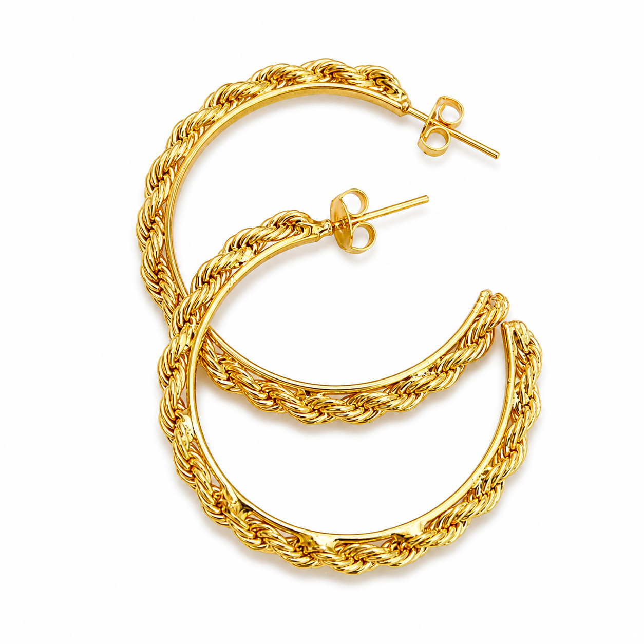 Ariel Rope Half Gold Plated Hoop Earrings