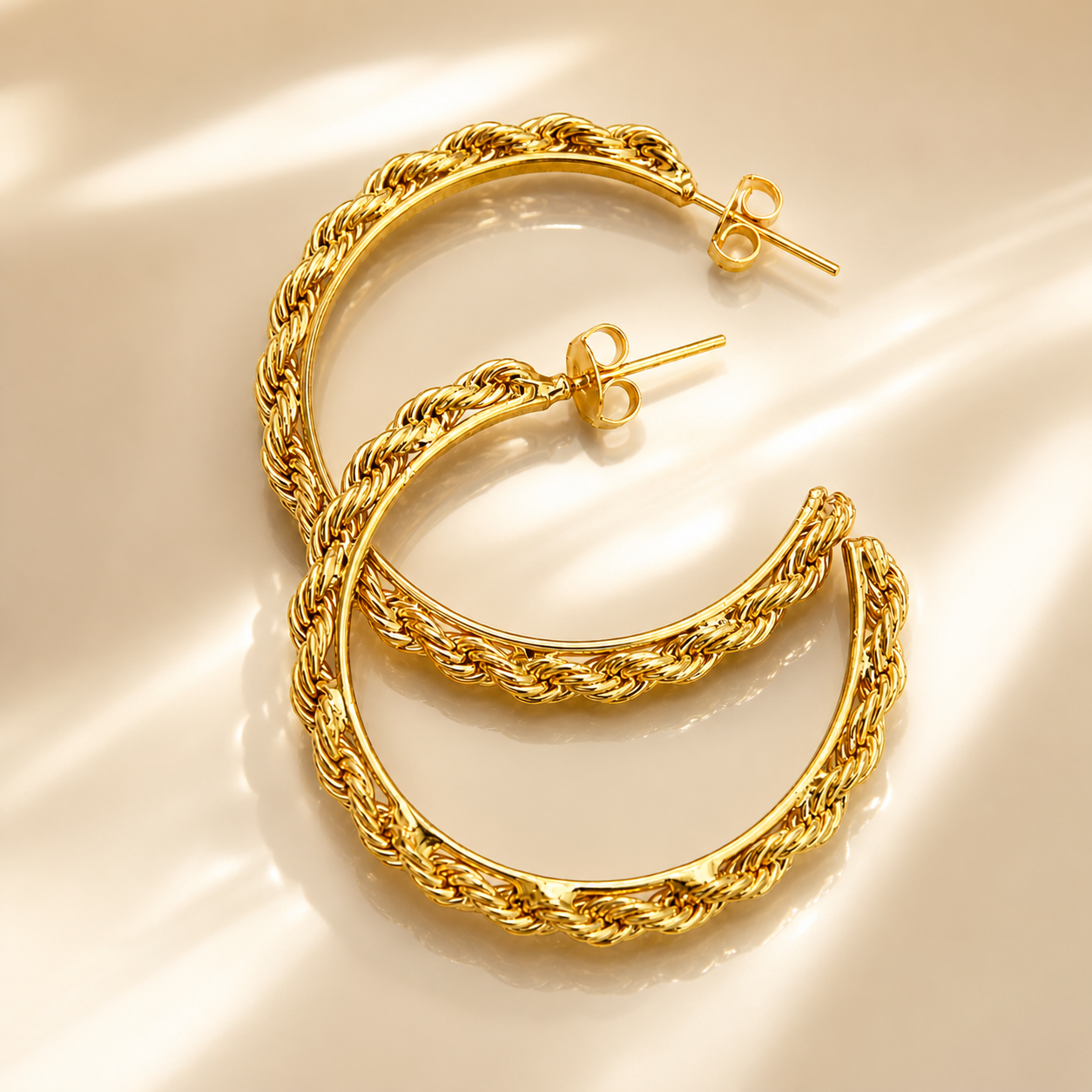 Ariel Rope Half Gold Plated Hoop Earrings