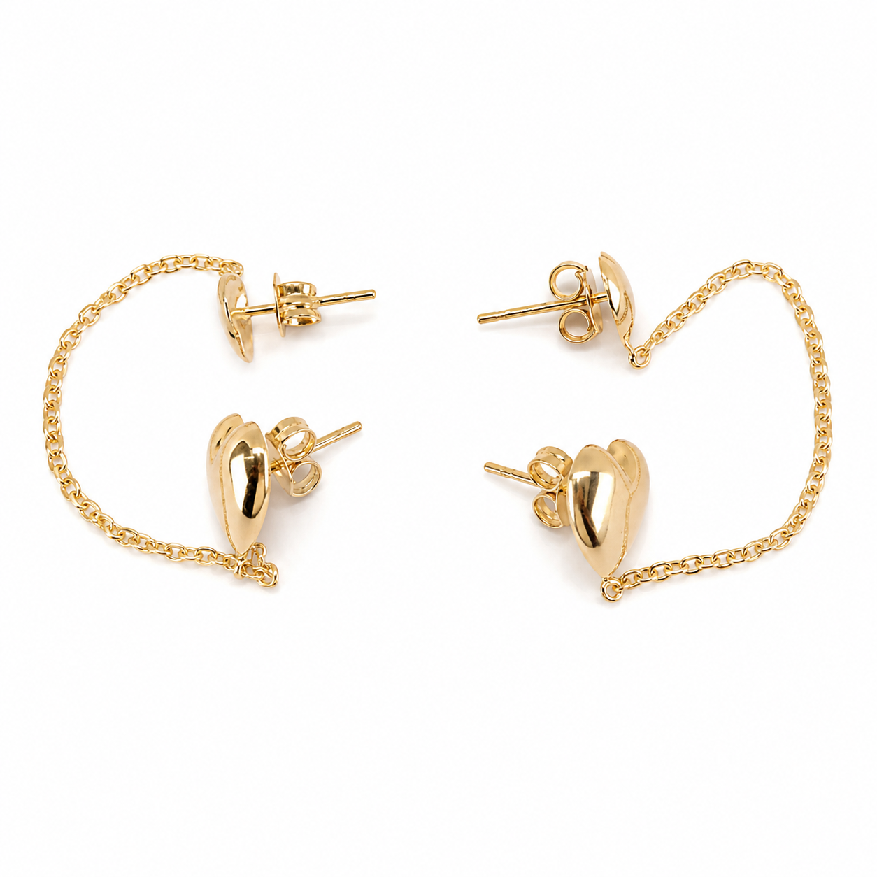 Jolie Heart Chain Gold Plated Earrings