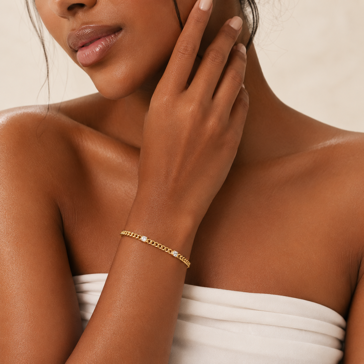 Curb Link Zircon 18k Gold Filled Bracelet
