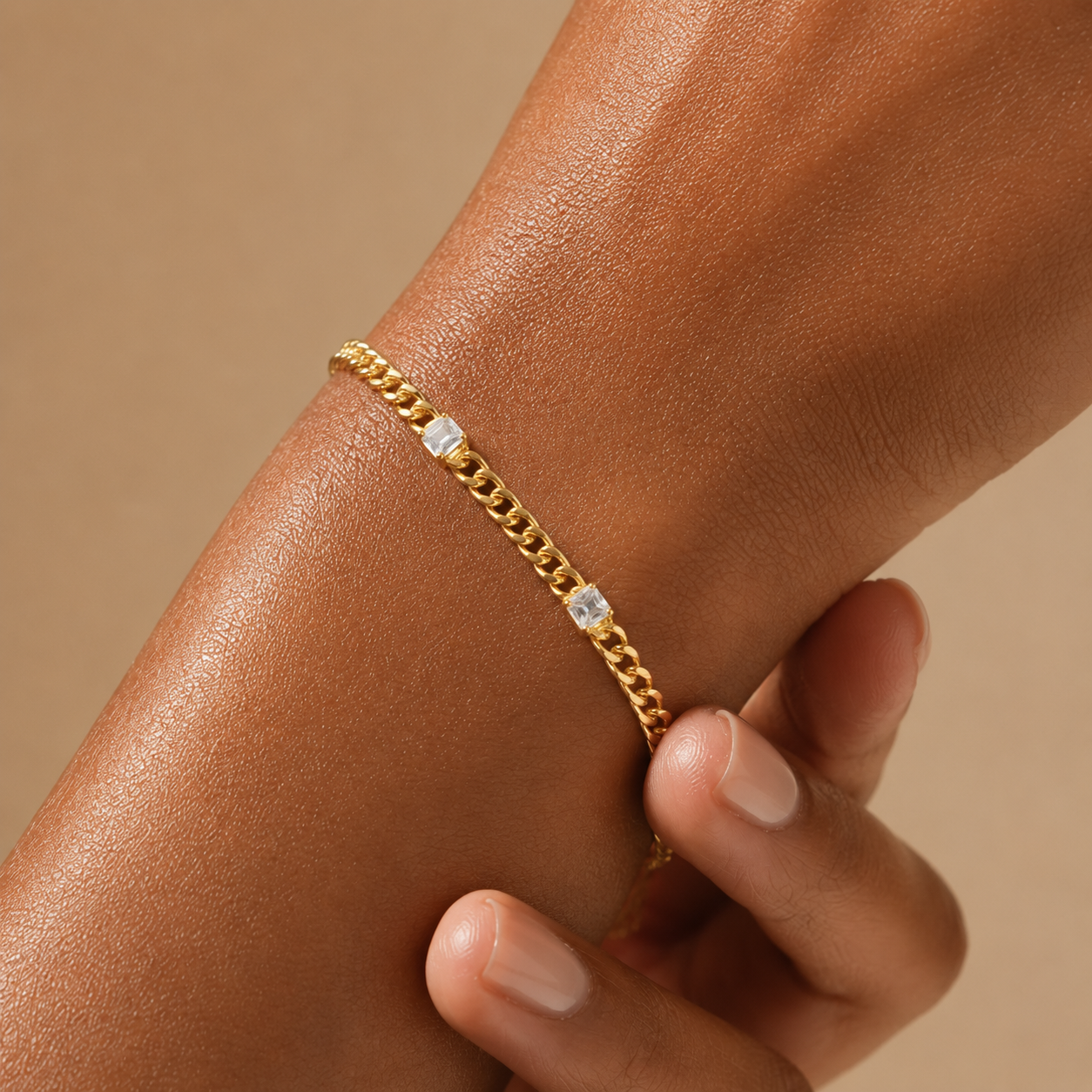 Curb Link Zircon 18k Gold Filled Bracelet
