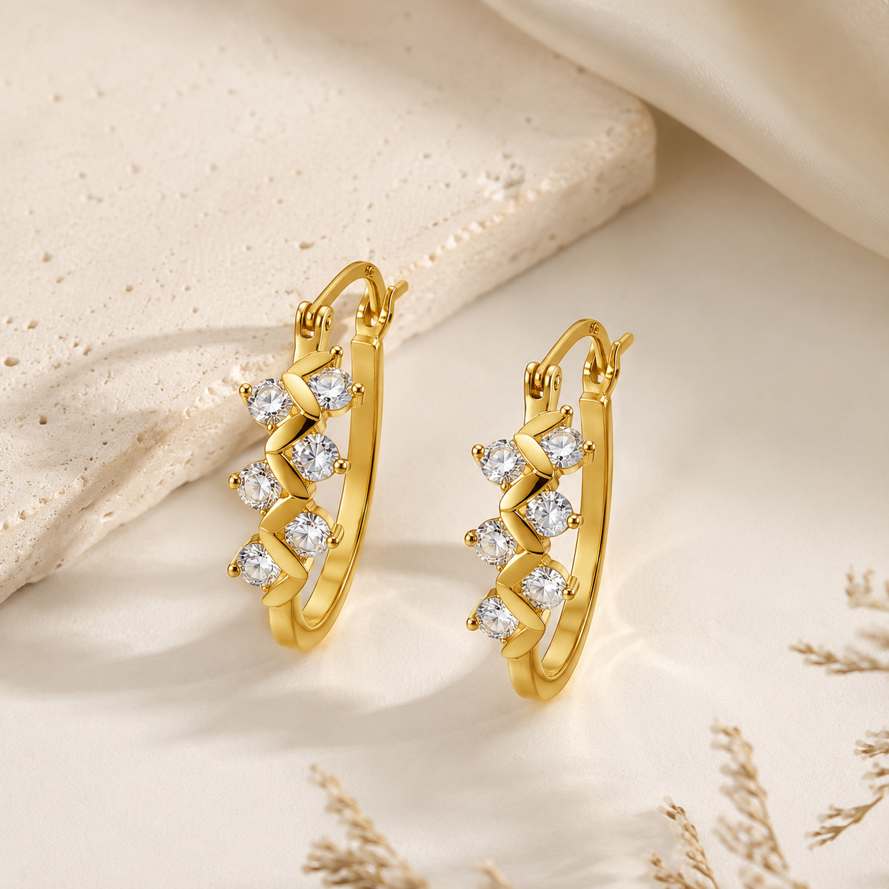 Emery Crystal Hoops Gold Plated Earrings