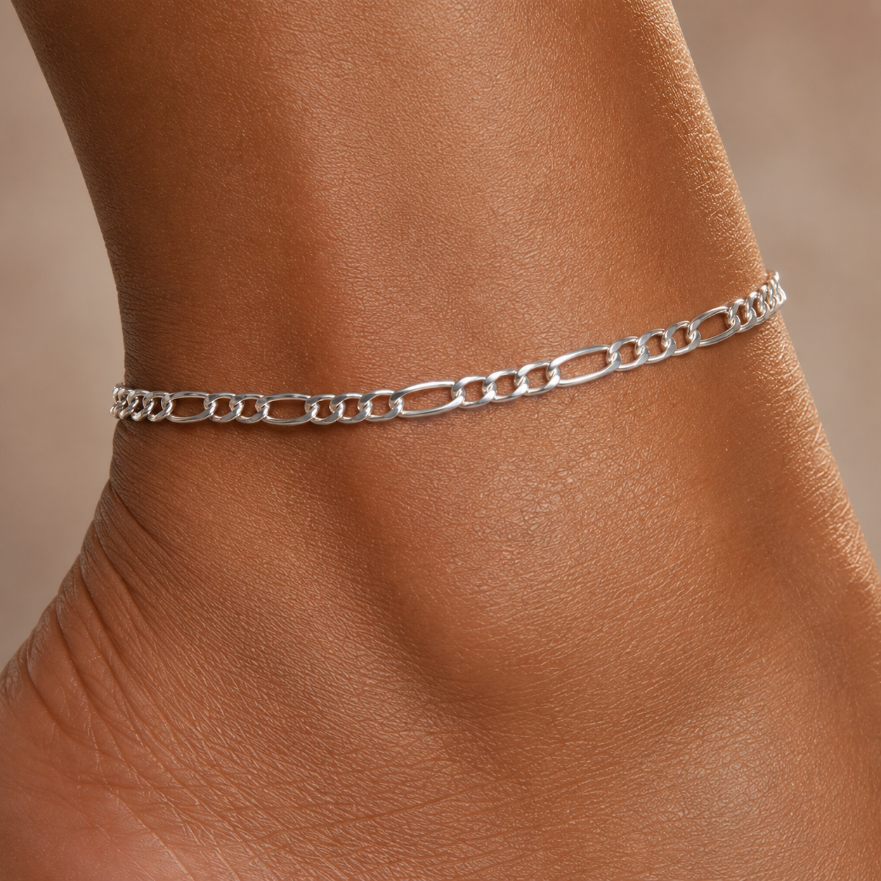Figaro Link 925 Sterling Silver Anklet-4mm