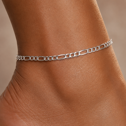 Figaro Link 925 Sterling Silver Anklet-4mm