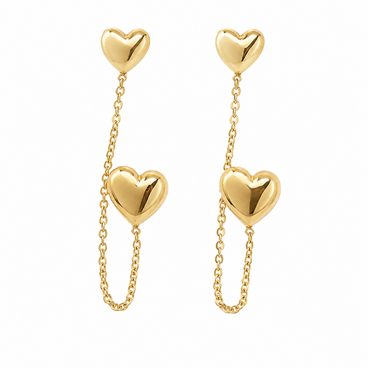 Jolie Heart Chain Gold Plated Earrings