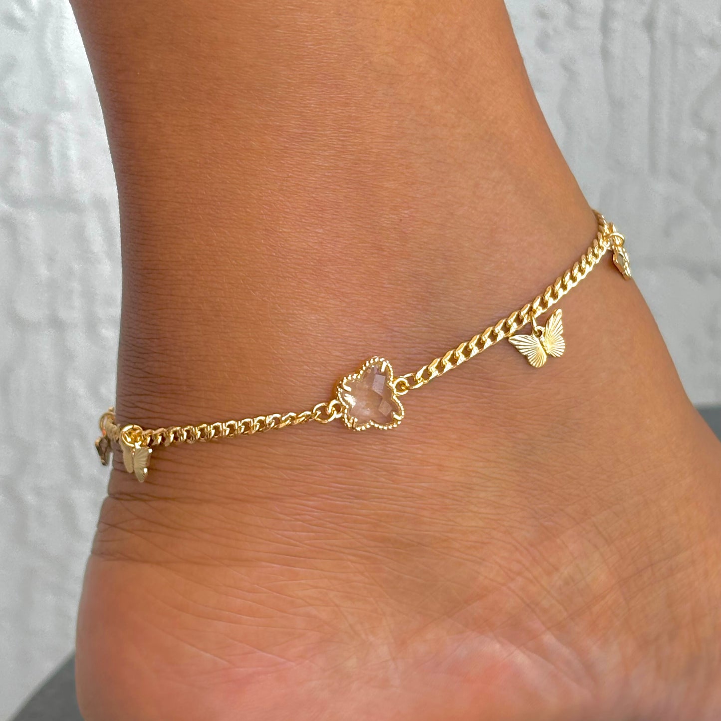Lyla Curb Link  Butterfly Charms Anklet