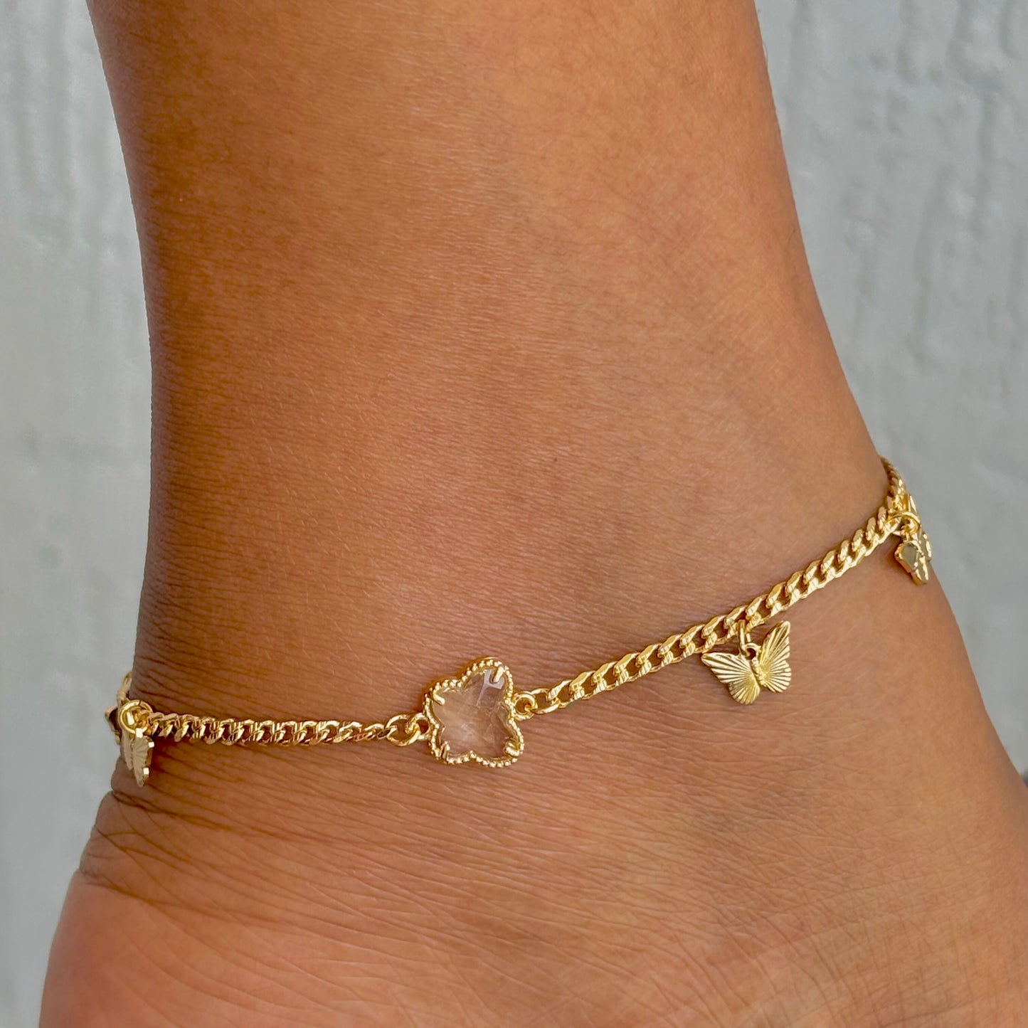 Lyla Curb Link  Butterfly Charms Anklet