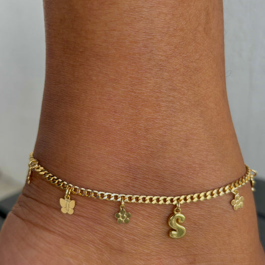 Initial Charm Curb Link Anklet