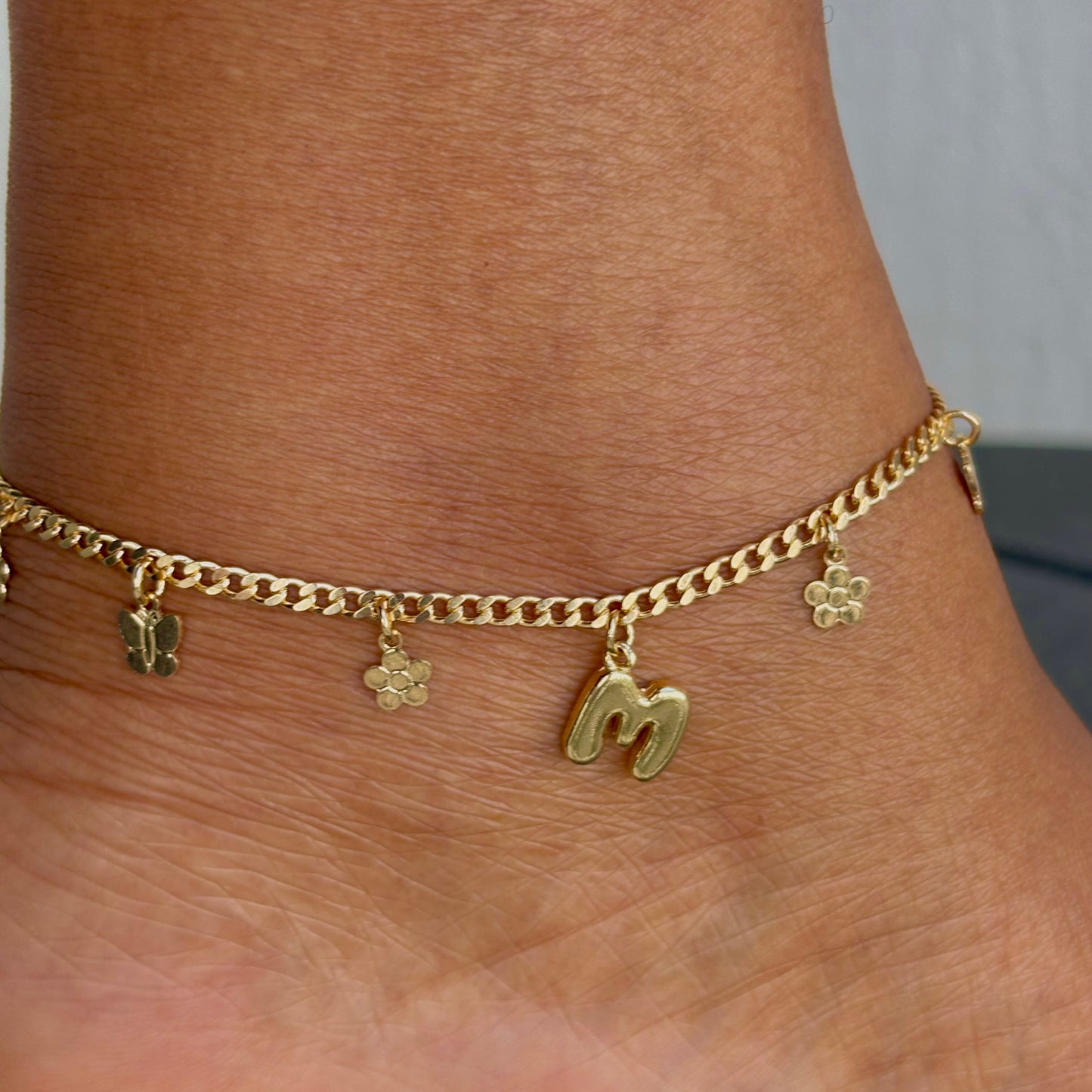 Initial Charm Curb Link Anklet