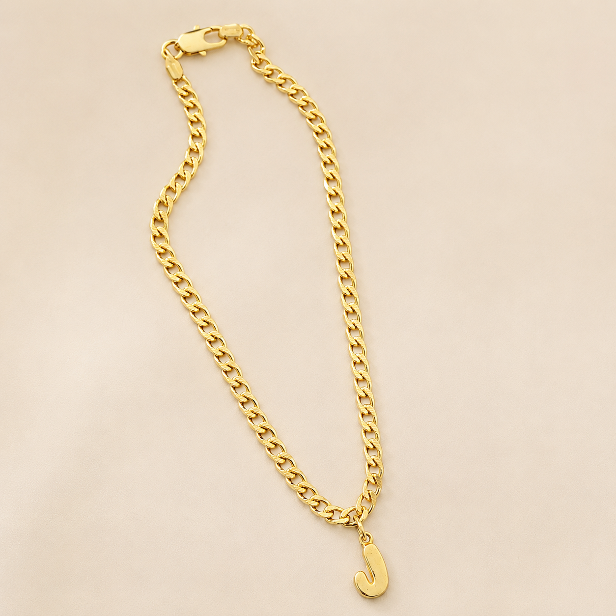 Initial Diamond Cut Curb Link Gold Filled Anklet