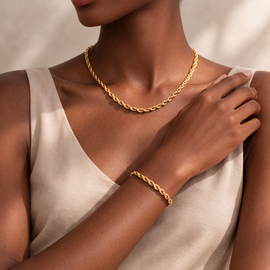 Ariel Rope Link Chain and Bracelet Set-18k Gold Filled