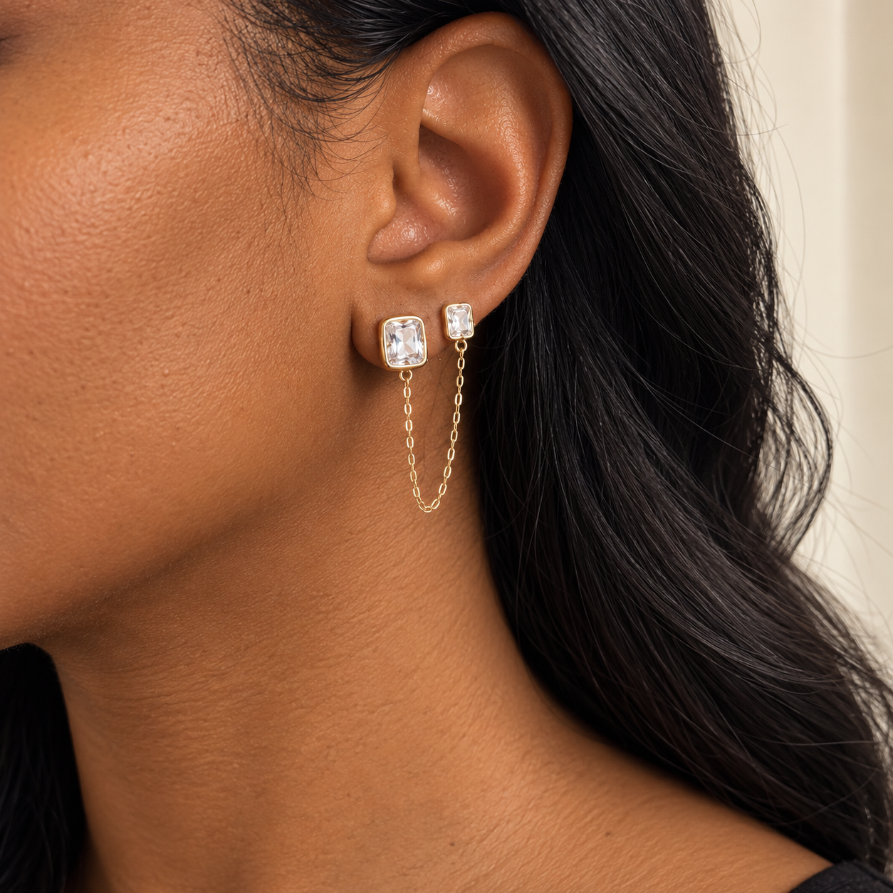 Aveline Chain Stud Gold Plated Earrings