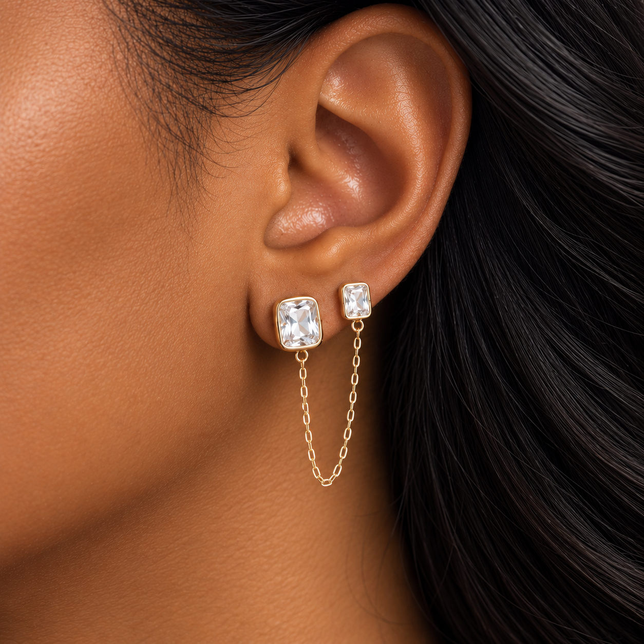 Aveline Chain Stud Gold Plated Earrings