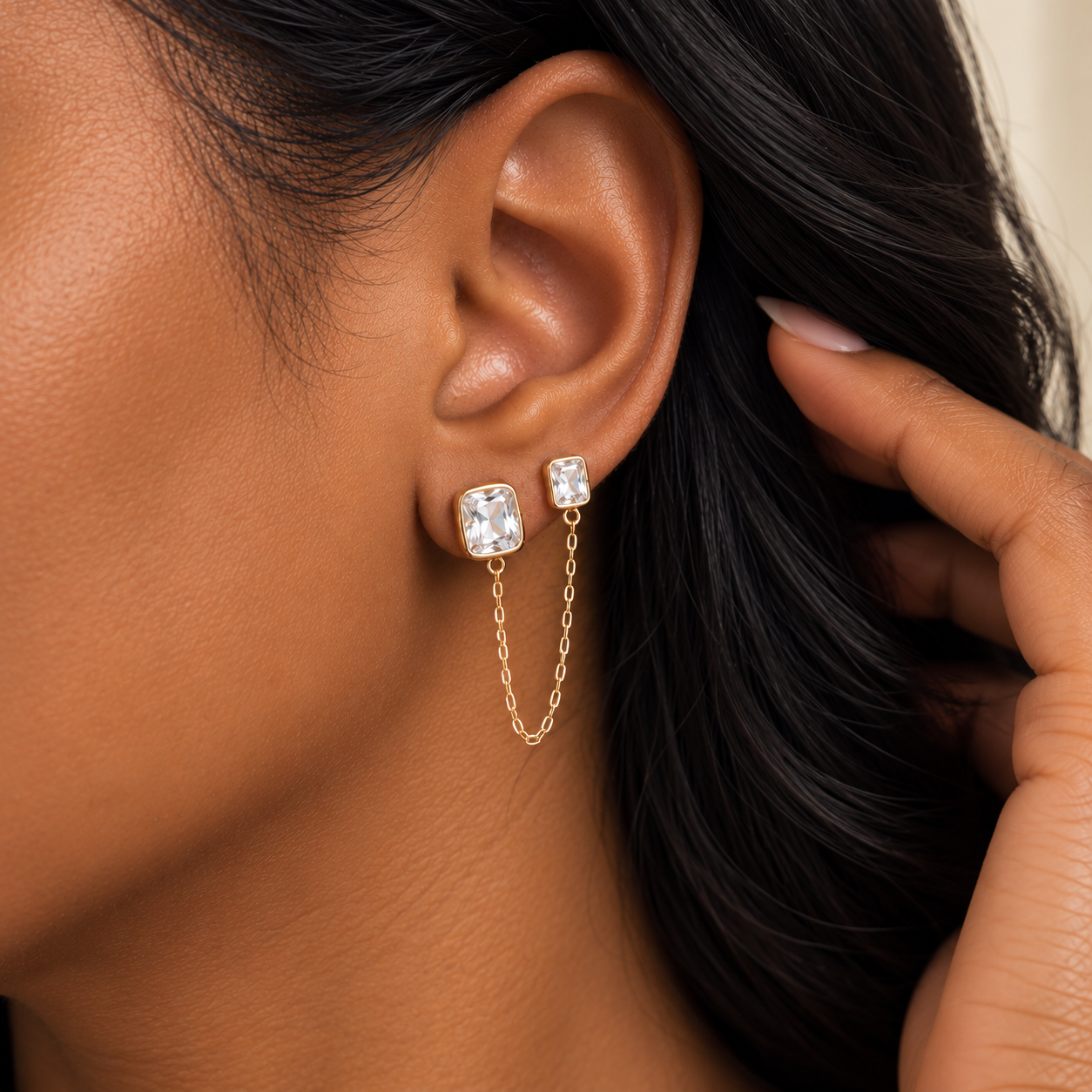 Aveline Chain Stud Gold Plated Earrings