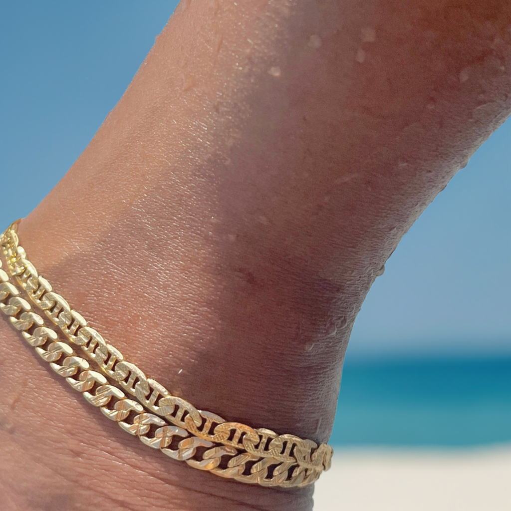 18k Gold Filled Diamond Cut Mariner Link Anklet-5mm