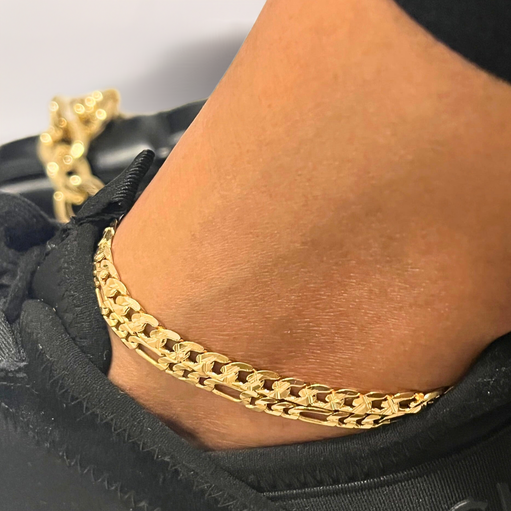 18k Gold Filled Diamond Cut Curb Link Anklet-6mm