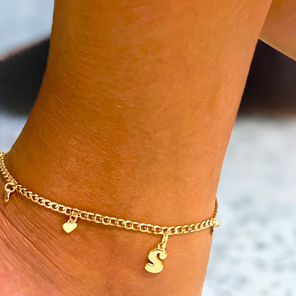 Initial Curb Link Anklet-18K Gold Filled