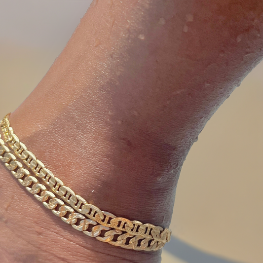 18k Gold Filled Diamond Cut Mariner Link Anklet-5mm