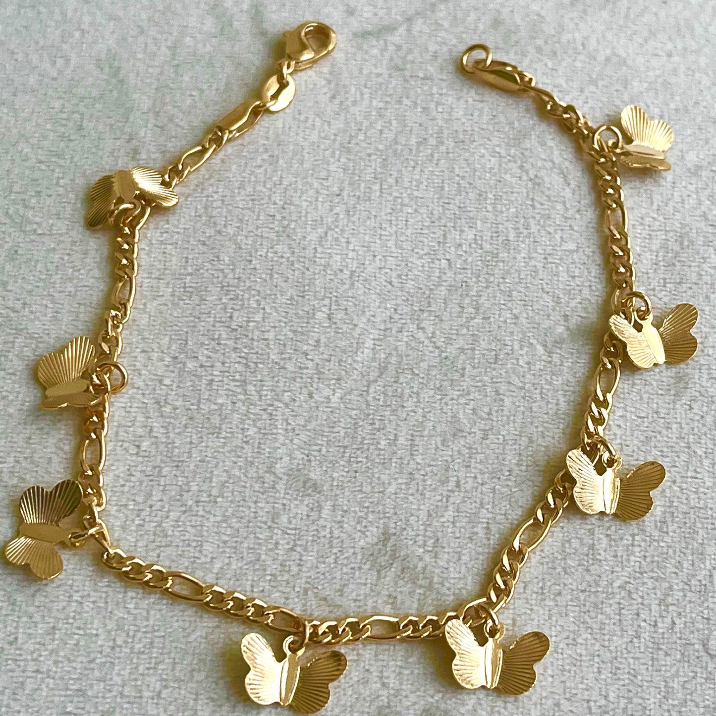 Figaro Link Anklet with butterfly Charms-18k Gold Filled
